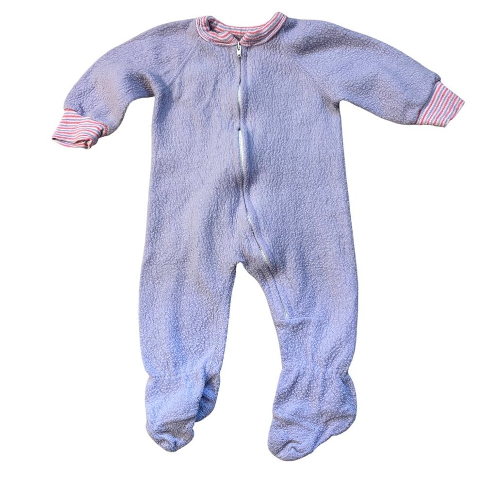 Vintage Triboro Baby Footed Sleeper 6-12 Mos Purple Striped Cuffs 100% Polyester